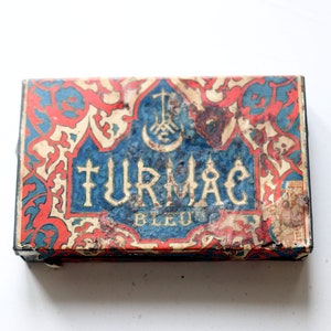 Scatola di latta per sigarette vintage Turmac Bleu per 25 sigarette anni '20