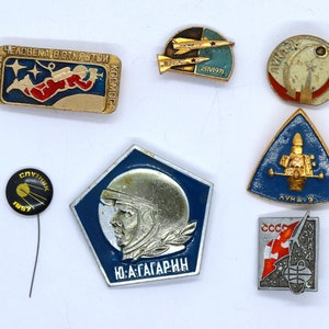 Space pin badges Set of 7 pcs Sputnik Rocket Gagarin USSR