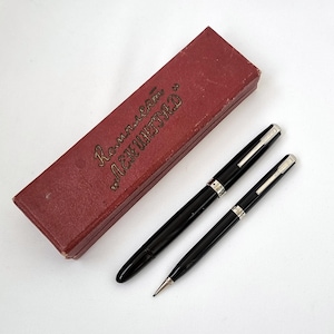 Vintage writting set - fountain pen and mechanical pencil Leningrad USSR, 1950s-1960s