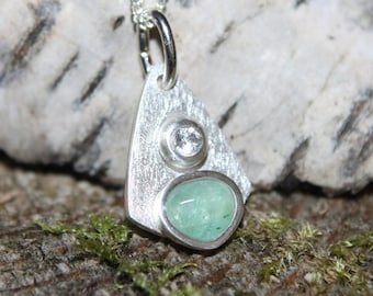 Mint green Emerald & white Topas Silver Pendant | 999 Fine Silver | Handmade Silver Jewelry