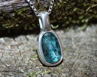 Teal Moss Kyanite Silver Pendant | 999 Fine Silver | Handmade Silver Jewelry