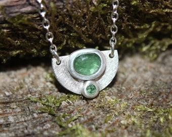 Mint green Tourmaline Necklace 999 Fine Silver