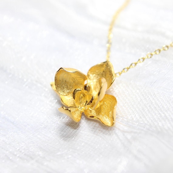 Orchidee Halskette Blüte 925 Sterling Silber 14k vergoldet realistische Blume Geschenk floral Halskette Blumenanhänger