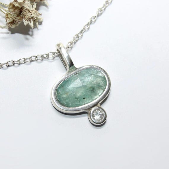 Aqua paraiba Kyanite Pendant with Topaz Silver 999 artistic Jewelry blue Kyanite gemstone neck decor by FablesAesthetics