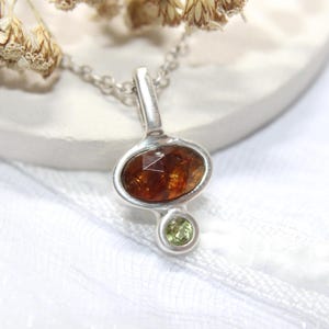 Orange Tourmaline Pendant Peridot Gemstone Silver 999 Tourmaline Pendant with Peridot Autumn color Jewelry handcrafted by FablesAesthetics