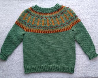 Hand knit fairisle yoke jumper. 1 year size. Ready to ship