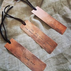 Copper personalized bookmark quote anniversary present 7 hand stamped original book mark image 1