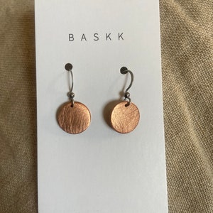 Dainty 1/2 sweet and simple burnished copper medallion earrings dangle earring