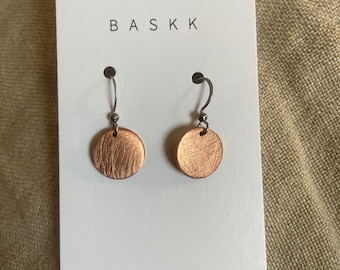 Dainty 1/2 sweet and simple burnished copper medallion earrings dangle earring