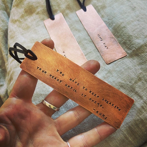 Copper personalized bookmark quote hand stamped original book mark