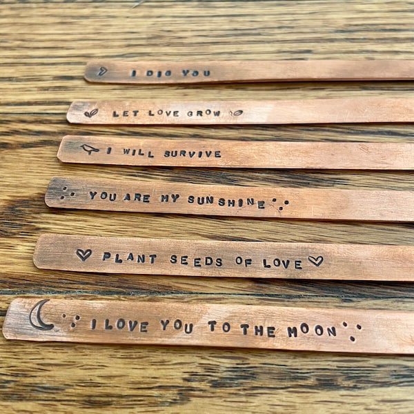 Copper personalized plant marker quote  set of 3 present hand stamped original plant markers