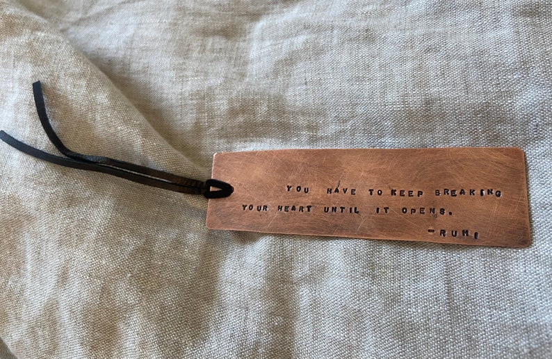 Copper personalized bookmark quote anniversary present 7 hand stamped original book mark image 9