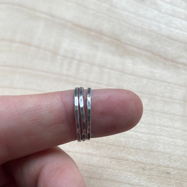 Tiny dainty stacking rings 1mm sweet Rustic hammered finish