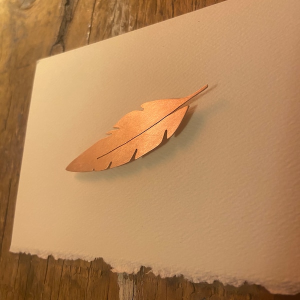 Copper magnet greeting card Feather 1 removable magnet mailable hug