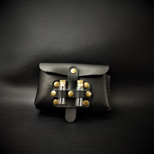 Beutel - Leder Gürteltasche - Pestdoktor Kostüm - Cosplay Beutel mit Phiolen - Mittelalter Zaubertrank Tasche - Steampunk Gürteltasche