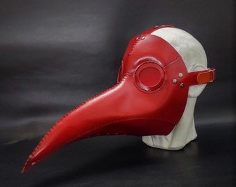 Plague Doctor Mask - Red Plague Doctor Mask - Plague Doctor Costume - Leather Plague Doctor Mask - Cosplay Masquerade Steampunk Mask - Dr