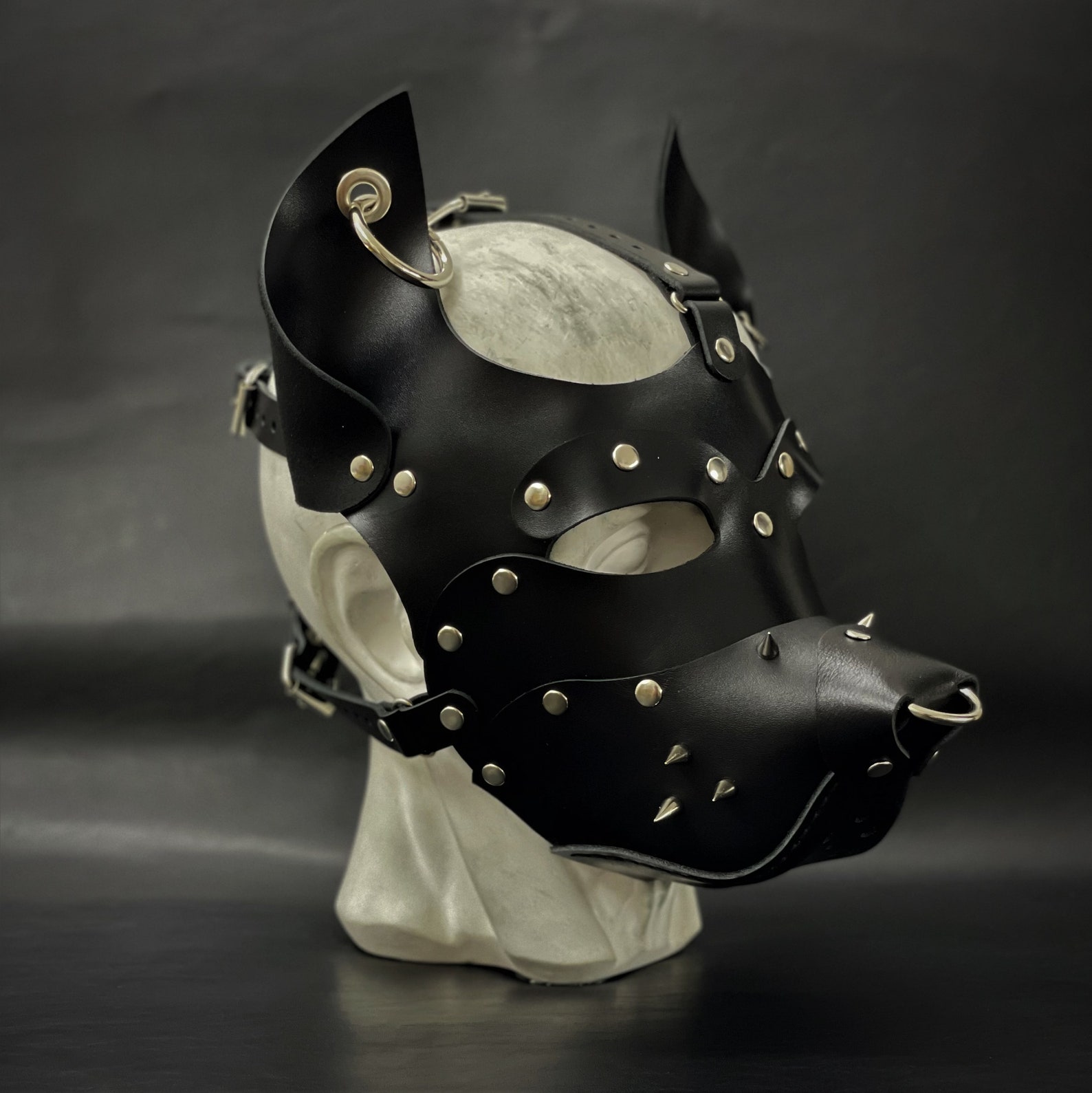 Translucent Dog Mask Leather Dog Mask With Spikes and Rings - Leather Puppy Mask - Puppy ...