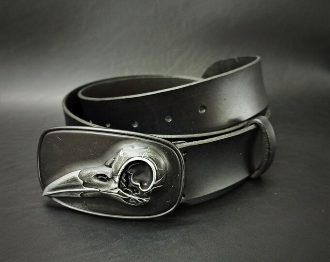 Leather Belt Crow Belt Buckle Skull Belt Raven Belt Plague Doctor Belt