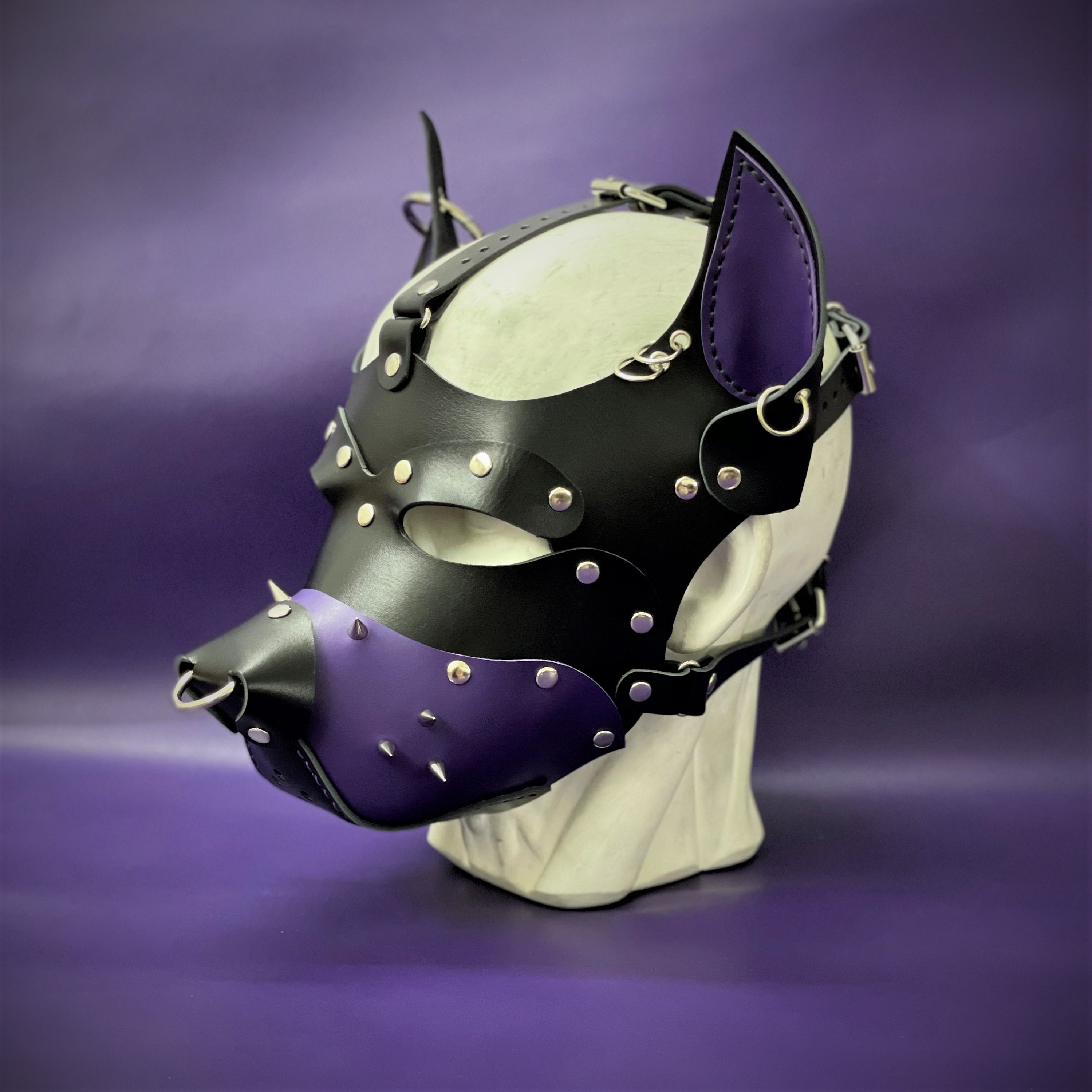 Leather Dog Mask With Spikes and Rings Leather Puppy Mask - Etsy
