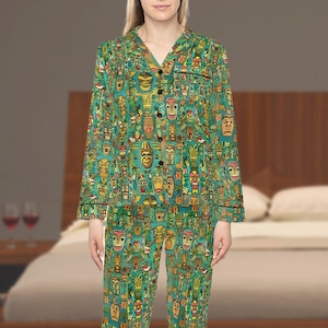 Retro Tiki Head Women's Satin Pajamas