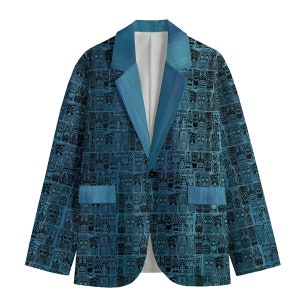 Retro Tiki Ocean Blue Men's Casual Flat Lapel Collar Blazer Tropical Mid Century Modern Formal