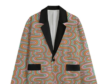 Retro 70's psychedelic Men's Casual Flat Lapel Collar Blazer. Coctails or Disco Down