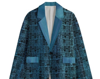 Retro Tiki Ocean Blue Men's Casual Flat Lapel Collar Blazer Tropical Mid Century Modern Formal