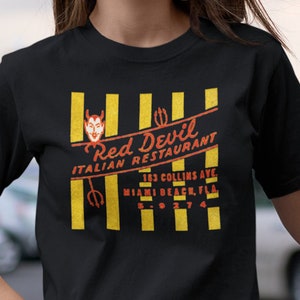 Retro Miami Beach Red Devil Italian Restaurant Tee - 1950s MCM Bella+Canvas Shirt