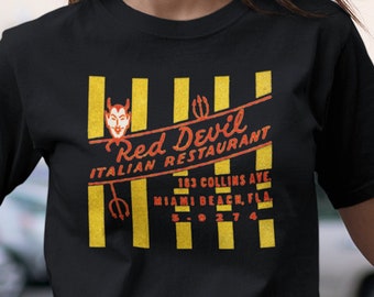 Retro Miami Beach Fla RED DEVIL Italian Restaurant 1950's MCM design on Bella+Canvas Tee Shirt