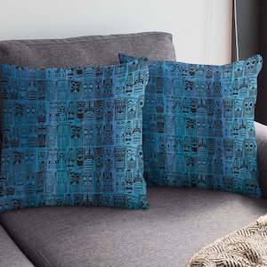 Retro Tiki Spun Polyester Blue Square 1950s vintage style Pillow Case