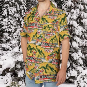 Retro Trailer Park Santa Hawaiian Shirt: Mid-Century Modern Tiki Christmas