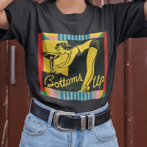 Retro Burlesque Short Sleeve Tee Shirt, Strip Club Art Deco, 1920&#39;s Champange Unisex Bella+Canvas Jersey