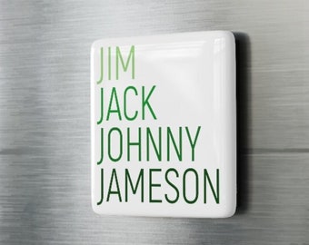 Aimant en porcelaine Whisky Names : Jim Jack Johnny Jameson