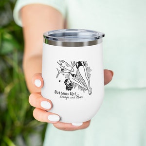 Retro 50&#39;s Burlesque Strip Lounge Bar  12oz Insulated Wine Tumbler, White or Black finish
