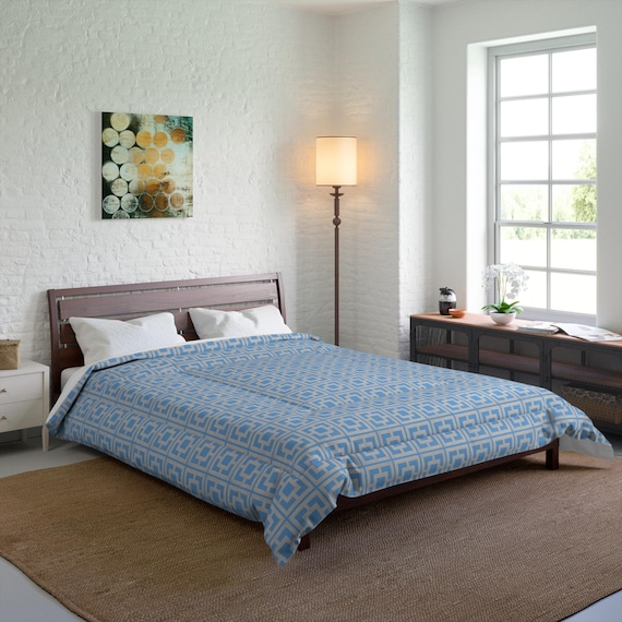 Retro Sky Blue Breeze Block Comforter - Cozy Bedding, MCM Home Decor, Retro Modernism Gift, 50s Style, Geo Comforter