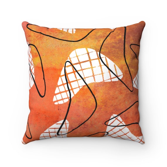 Retro Mid Century Modern inspired  Square Pillow Case, ORANGE and WHITE on Spun Polyester, 4 Sizes!