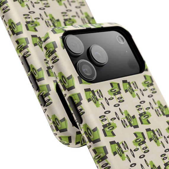 Vinyl Record Player Pattern Impact-Resistant Phone Case, Retro MCM Design, including iPhone 17 Models, Protective Cover,