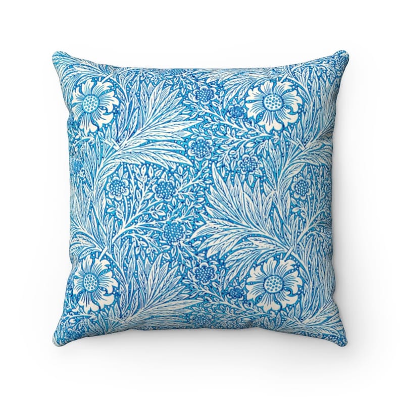 Blue marigold original wallpaper artwork by William Morris 4 sizes Retro Faux Suede Square Pillow Case