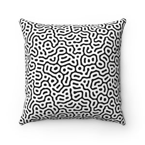 Retro 80s Faux Suede Square Pillow Case Memphis New Wave Design, BLACK and WHITE