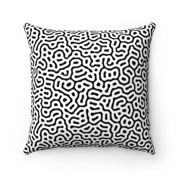 Retro 80s Faux Suede Square Pillow Case Memphis New Wave Design, BLACK and WHITE