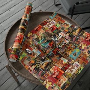 Retro Vintage Pulp Novel Montage Wrapping Paper, Classic Crime and Dime Novels  in 3 sizes Perfect for the vintage pulp lover