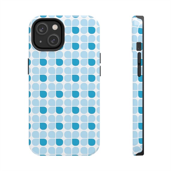 Mid Century Modern Blue and White Tough Phone Cases, Case-Mate. iPhone 11-14 sizes