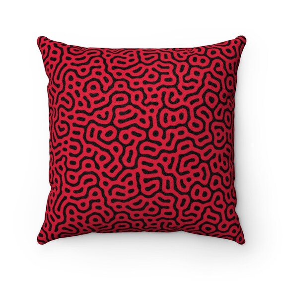 Retro 80s Square Pillow Case New Wave Memphis Design  RED Faux Suede