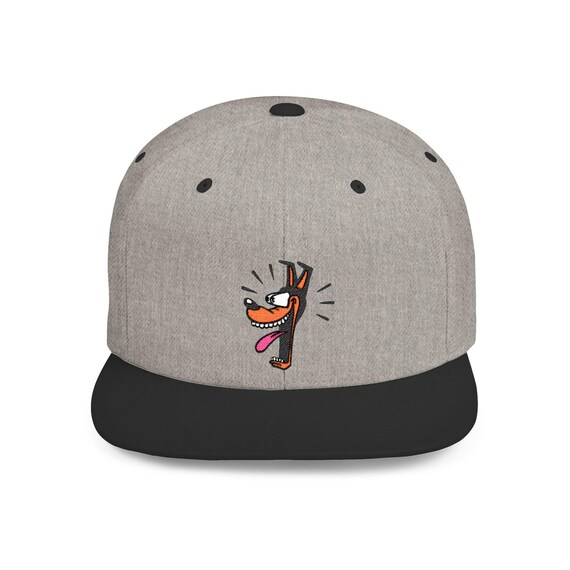 Flat Bill Snapback Hat, Embroidered Retro Hound Dog Eyes and Tongue Out Cartoon Cap