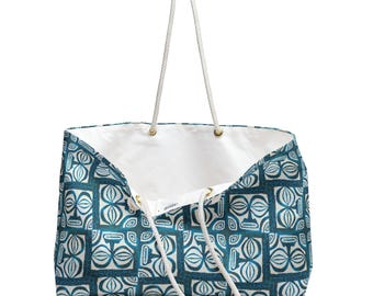 Bolso de fin de semana retro tiki turquesa: bolso de viaje moderno de mediados de siglo
