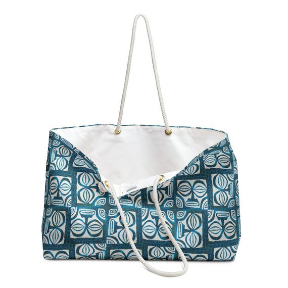 Retro Tiki Turquoise Weekender Bag: Mid-Century Modern Travel Tote