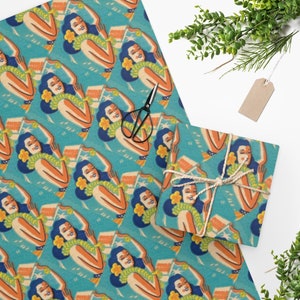 Retro Hula Girl Tropical Mid Century Modern Wrapping Paper, 2 sizes, Tiki Life Gifting!