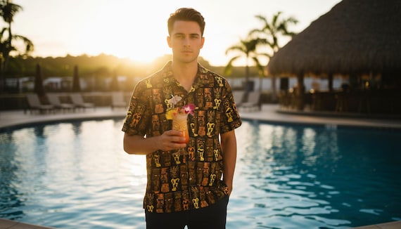 Retro Tiki Hawaiian Shirt: Mid-Century Modern Orange Aloha Shirt