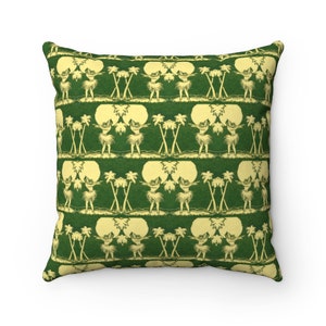 Retro Tropical Hula Dancers on Spun Polyester Square Pillow Case,  Tiki Mid Century Modern Tropical, 4 sizes