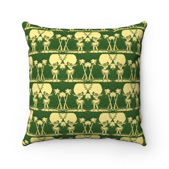 Retro Tropical Hula Dancers on Spun Polyester Square Pillow Case,  Tiki Mid Century Modern Tropical, 4 sizes